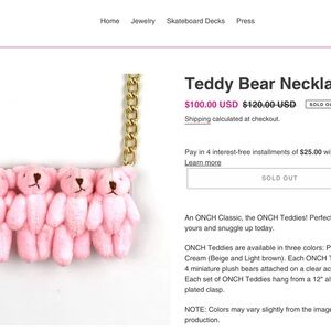 ONCH MOVEMENT Pink Teddy Bear Necklace Rare
